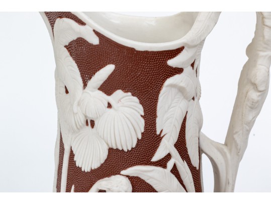 Collection Of 5 Antique, English Moulded And Glazed Stoneware Ewers, 19th C.