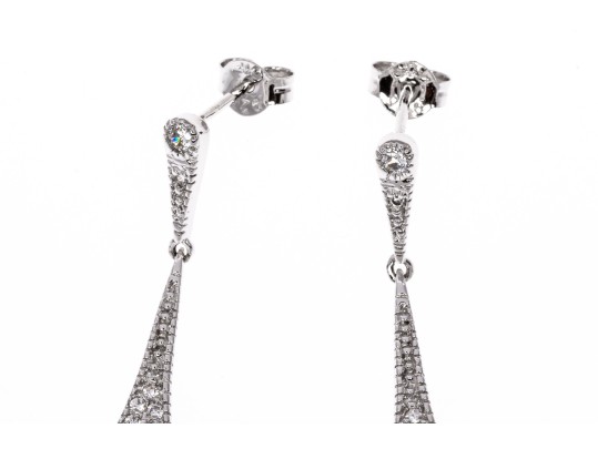 Sterling Silver Graceful Briolette Drop Pendant Earrings Set With Round Brilliant Cut CZ Stones