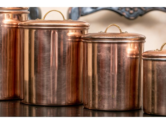 Set Of Four Graduated Copper Offer Stainless Cannisters