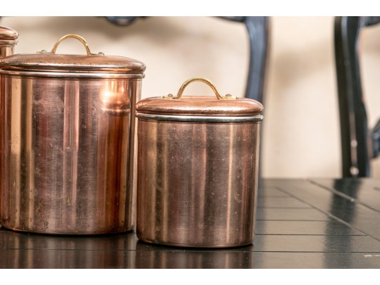 Set Of Four Graduated Copper Offer Stainless Cannisters