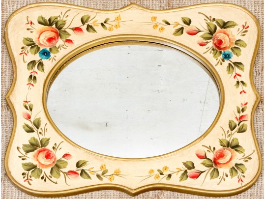 Vintage Paint Decorated Wood Mirror