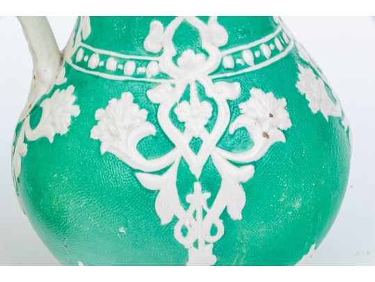 Elegant Collection Of 3 Antique, English Moulded And Glazed Ceramic Pitchers