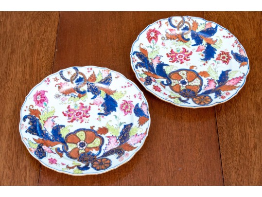 Antique, 18th-19th C., Pair Of Chinese Export 'Tobacco Leaf' Pattern Porcelain Plates