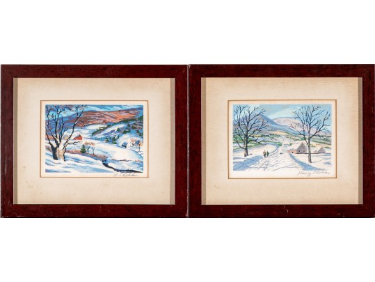 Harry Shokler (Am., 1896-1978) Two Framed Serigraphs, VT Winter Landscapes