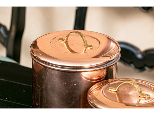 Set Of Four Graduated Copper Offer Stainless Cannisters