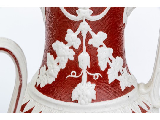 Collection Of 5 Antique, English Moulded And Glazed Stoneware Ewers, 19th C.