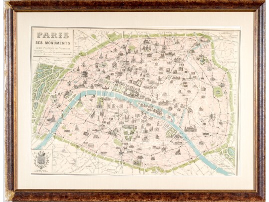 Vintage Parisian Map With Monuments
