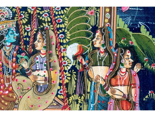 Two Gilt Framed India Painted And Gilt Figural Artworks