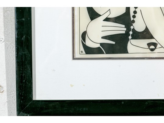 Vintage Japanese Framed Painted Paper Artwork, Dancers At A Club