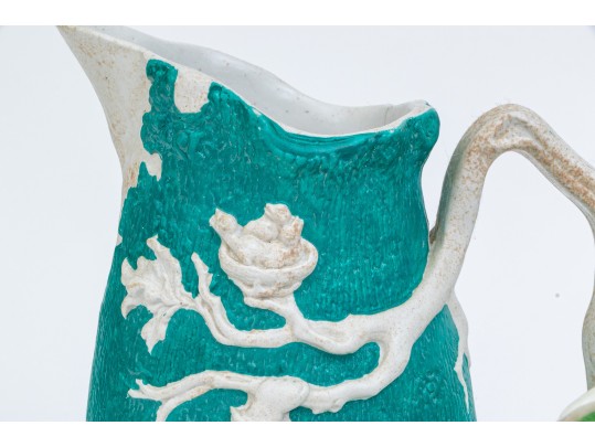 Elegant Collection Of 3 Antique, English Moulded And Glazed Ceramic Pitchers