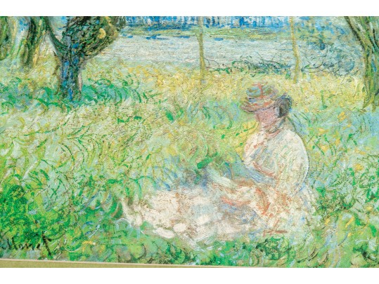 After Claude Monet, Color Print, Figure In A Verdant Landscape