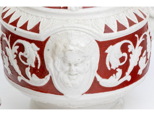 Collection Of 5 Antique, English Moulded And Glazed Stoneware Ewers, 19th C.