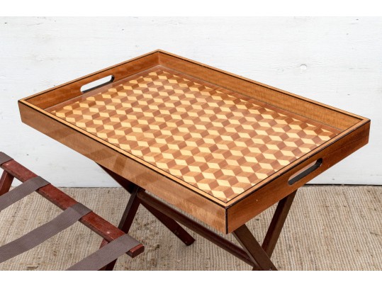 Williams Sonoma Home Harlequin Inlaid Bar Tray On Stand 