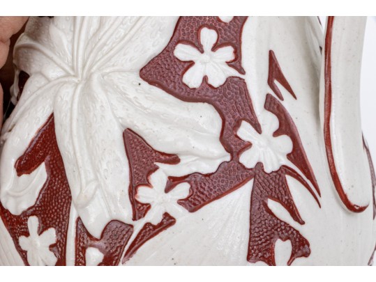 Collection Of 5 Antique, English Moulded And Glazed Stoneware Ewers, 19th C.