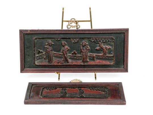 Two Vintage Chinese Carved Wood Plaques
