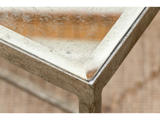 Lillian August Painted Metal Glass Top Console Table