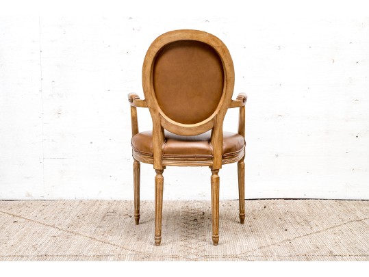 Carved And Painted Fauteuil With Vegan Leather Upholstery