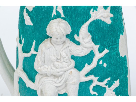 Elegant Collection Of 3 Antique, English Moulded And Glazed Ceramic Pitchers