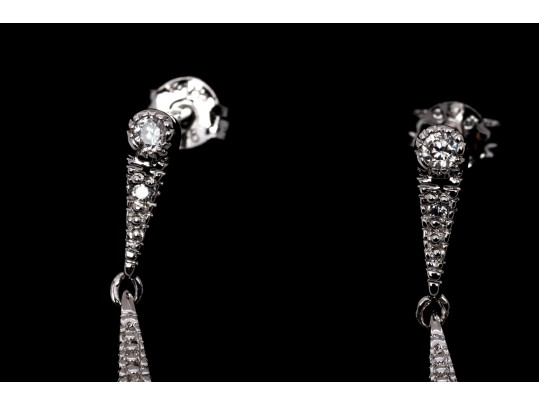 Sterling Silver Graceful Briolette Drop Pendant Earrings Set With Round Brilliant Cut CZ Stones