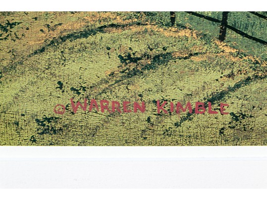 Warren Kimble (Am., VT, 20th C.) Color Print, Folk Art House In The Hills