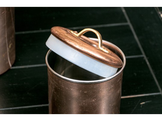 Set Of Four Graduated Copper Offer Stainless Cannisters