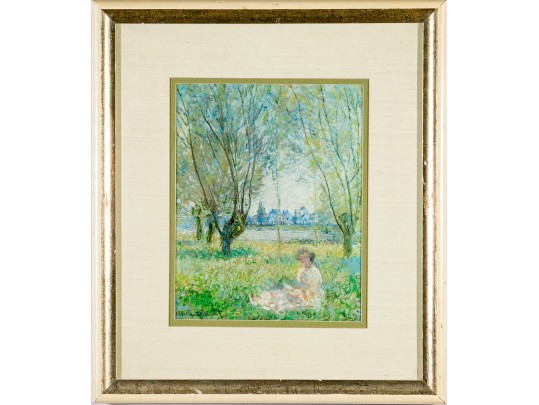 After Claude Monet, Color Print, Figure In A Verdant Landscape