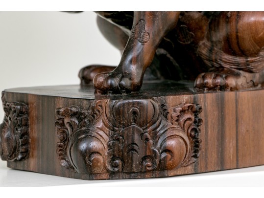 Balinese Carved Wood Winged Lion Sculpture