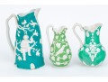 Elegant Collection Of 3 Antique, English Moulded And Glazed Ceramic Pitchers