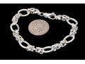 Sterling Silver Elegant Matte Finish Oval Link And Alternating Byzantine Link Bracelet