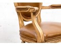 Carved And Painted Fauteuil With Vegan Leather Upholstery