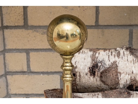 Pair Of Cannonball Brass Andirons 