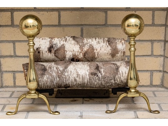 Pair Of Cannonball Brass Andirons 
