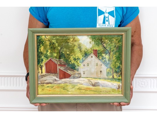 Farmhouse In The Woods, Oil On Board, Signed 