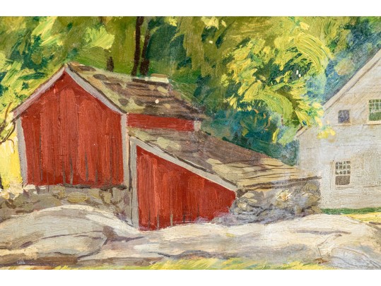 Farmhouse In The Woods, Oil On Board, Signed 