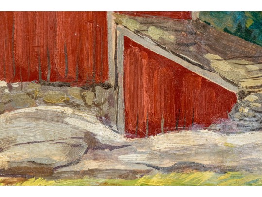 Farmhouse In The Woods, Oil On Board, Signed 