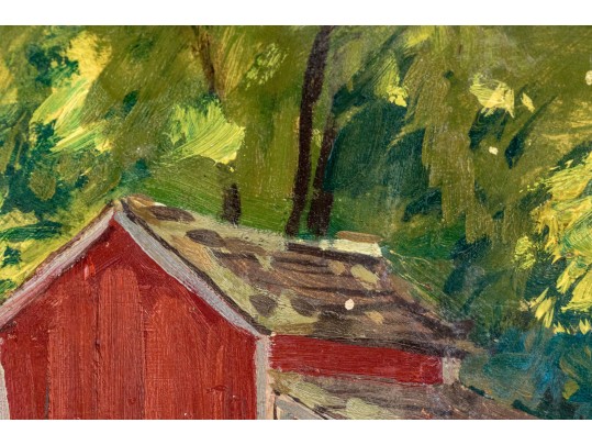 Farmhouse In The Woods, Oil On Board, Signed 