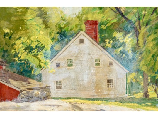 Farmhouse In The Woods, Oil On Board, Signed 