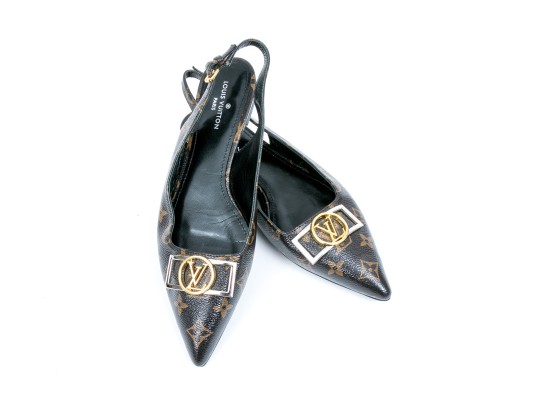 Louis Vuitton Adorable Flat Logo Slingback Mules, Size 40