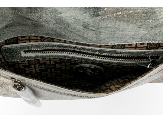 Tory Burch Fabulous New Old Stock Silver Metallic Leather Clutch, With Dust Bag