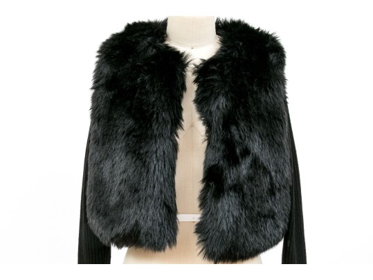 Ramy Brook Stunning Black Faux Fur Sweater Jacket, Size XS