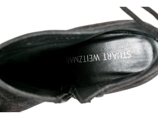 Stuart Weitzman Handsome Black Suede Tie Back Side Zip Bootie, Size 8 1/2 M