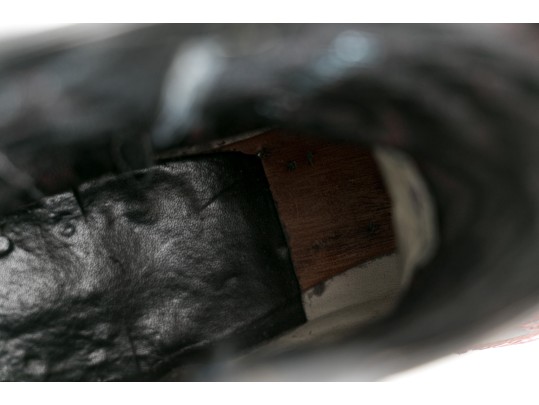 Panhandle Slim Fabulous Black Leather Cowboy Boots With Red Snake Patterning, Size 6