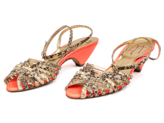 Walter Steiger Fun Orange Neon And Snakeskin Sandals, Size 37