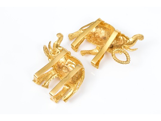 Mimi Di N Fabulous Vintage Gold Tone Elephants Belt Buckle, Circa 1972