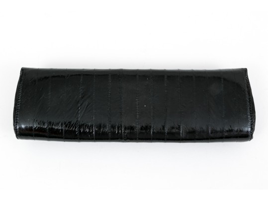 Badgley Mischka Beautiful Vintage Black Leather Baguette Clutch, Bedazzled Top