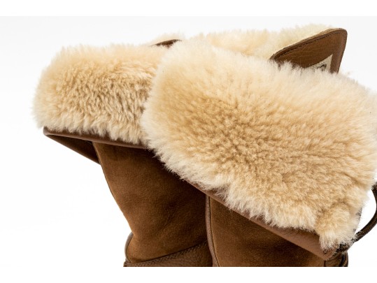 Ugg Fabulous Shearling Lined Brown Leather Outdoor Boots, Vibram Treads, Size 7