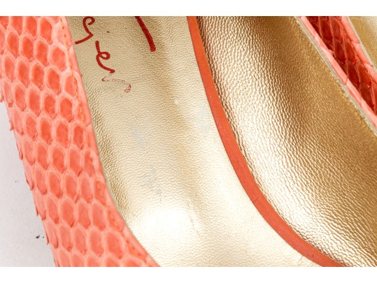 Walter Steiger Fun Coral Snakeskin And Orange Heeled Pumps, Size 36 1/2