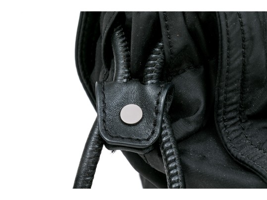 Burberry Black Nylon Top Handle Bag, Plaid Lining