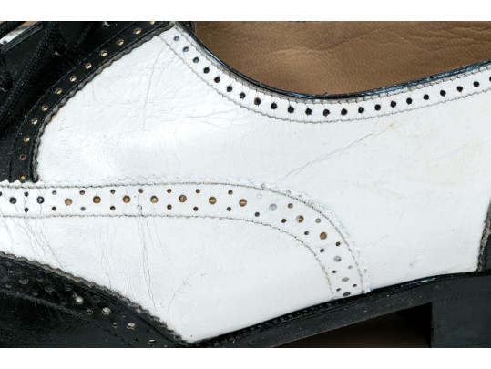 Salvatore Ferragamo Classic Black And White Leather Wing Tip Saddle Shoes, Size 36 1/2