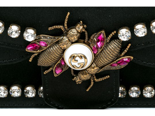 Gucci Stunning Mini Broadway Black Satin Bedazzled Shoulder Bag